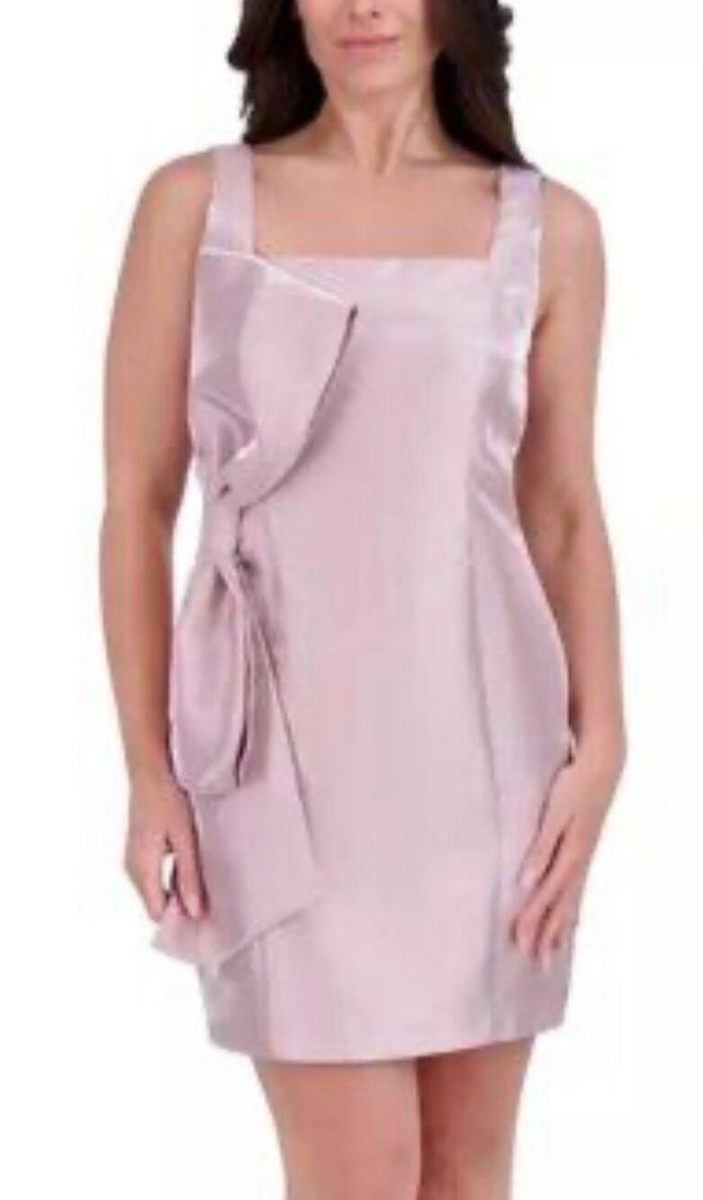 Kensie Dusty Pink Sleeveless Square Neck Shimmer Twill Bow Mini Dress 4 NWT